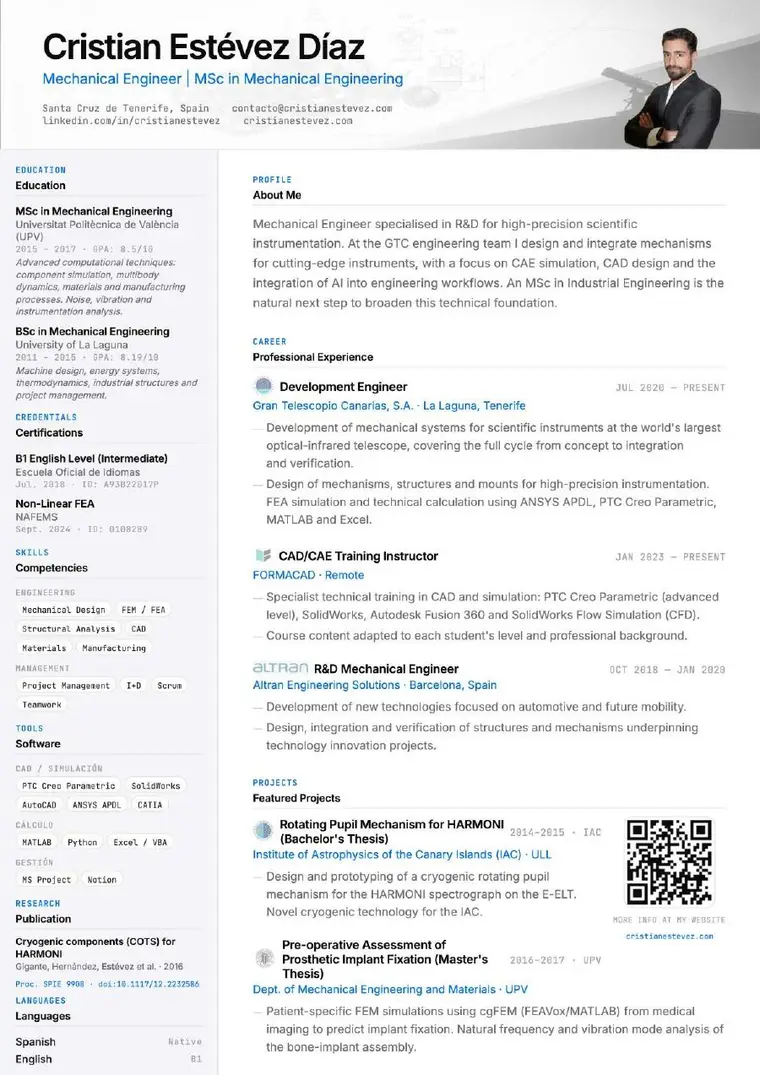 Preview of Cristian Estévez's English CV